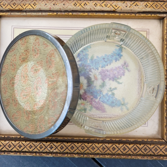 Art Deco Powder Jar Vintage Dresser Jar Trinket Dish Floral Tulip ~ Pretty! - Picture 6 of 16